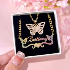 Material: Copper. Color: Gold. Necklcae Chain Length: 14",16",18",20",22". Process: Gold plated. Recipient: Woman, Mom, Wife, Girl Friend, Children, Family. Product Type: Personalized Jewelry. Gift Type: Set. Occasions: Valentine's Day, Mother's Day, Christmas, Birthday, etc. Jewelry Type: Name Necklace, Butterfly Necklace. Brand: Silviax Jewelry. Item: 2024S0020. Personalized Multicolor Charm Necklaces, Multicolor Chain Charm Necklace For Gifts, Personalized Gold Butterfly Necklace For Mother's Day, Customized Multicolor Jewelry For Jewelry Making, Custom Name Rose Gold Jewelry For Party, Custom Name Rose Gold Necklace For Party, Multicolor Chain Necklaces For Gifts, Multicolor Jewelry For Valentine's Day Birthday, Multicolor Chain Necklace For Gift