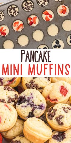 pancake mini muffins with chocolate chips and strawberries