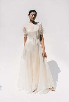 Kamperett Meiere Midi - Ivory | Garmentory Organza Gown, Organza Gowns, Autumn Bride, Long Slip, French Seam, Silk Organza, Silk Slip, Minimalist Wedding, Dolman Sleeve