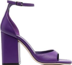 Luxury Purple Open Toe Sandals, Luxury Purple Sandals With Open Heel, Purple Heels With Sculpted Open Heel, Luxury Purple Open Heel Heels, Purple Open Heel Heels With Buckle Closure, Modern Purple Open Toe Heels, Purple Ankle Strap Heels With Buckle Closure, Elegant Purple Sandals With Buckle Closure, Purple Open Toe Heels With Buckle Closure