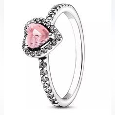 Halo Ring With Heart: This Piece Features A Pink Heart-Shaped Central, Elevated Stone With Clear Cubic Zirconia Stones. A Timeless, Elegant, And Versatile Collection With Sparkling Stones As Their Centerpiece, For Those You Cherish And Those That Cherish You. Pink Diamond Promise Ring, Pink Heart Ring, Promise Rings Pandora, Pandora Rings Heart, Rainbow Topaz Ring, Pink Heart Rings, Ring With Heart, Silver Ruby Ring, Swiss Blue Topaz Ring