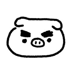 a black and white drawing of a pig's face