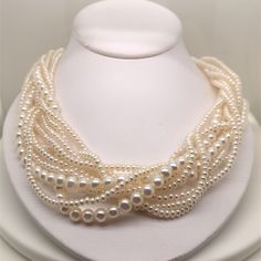 "16\" multi-strand pearl necklace with 14k yellow gold clasp. This item is handmade and in excellent condition. Feel free to reach out with any questions or call 973-543-7833 and ask for Bob. Thank you for visiting!" Multi-strand Pearl Drop Necklace, Formal Multi-strand Pearl Necklace, Pearl White Multi-strand Pearl Necklace, Multi-strand Pearl White Necklace With Pearl Pendant, White Multi-strand Pearl Necklace For Formal Occasions, Multi Strand Pearl Necklace, Farmhouse Style Bedrooms, Pearl Gifts, Elegant Dresses Classy