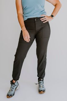 Finally pants that are functional and fashionable. No more choosing between cargo pants or yoga pants for your adventures, Go anywhere in the Vera Jogger; rappelling, rock climbing, canyoneering, or hiking. You name it, these pants can handle it. women's joggers, women's black joggers, women's hiking pants, best women's hiking clothing, adventure clothing brand, Olli, cute pants, outdoor clothing, hiking outfit ideas, cute outfit. Hiking Outfit Ideas, Women's Joggers, Hiking Clothing, Hiking Pants Women, Outfit Ideas Cute, Womens Outdoor Clothing, Women's Athletic Wear, Adventure Outfit, Athletic Clothing