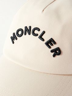 Moncler's baseball cap is embroidered with the arched brand name in thick black lettering across the front. Designed with an internal brow band for comfort, it's made from hard-wearing cotton-gabardine and appliquéd with a signature felt logo above the VECLRO®-fastening back tab.