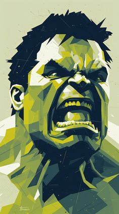 a stylized portrait of hulk in green and black