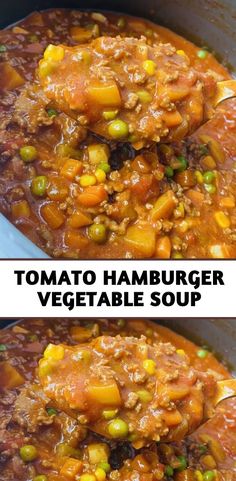 two pictures showing different types of food in the same pan, one with meat and vegetable soup