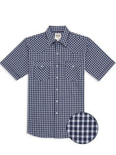 Men's Ely Cattleman Short Sleeve Plaid Western Snap Shirt- Brown & Navy Classic Short Sleeve Flannel Shirt For Summer, Classic Short Sleeve Summer Flannel Shirt, Classic Relaxed Fit Rodeo Shirt, Classic Relaxed Fit Shirt For Rodeo, Western Style Relaxed Fit Shirt With Button Closure, Classic Summer Flannel Button-up Shirt, Classic Summer Button-up Flannel Shirt, Country Style Shirt For Summer Rodeo, Classic Button-up Top For Rodeo