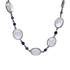 Modern 189.00 Cabochon Cut Moonstones & 8.00 Sapphires in 18K Formal Round Cabochon Necklaces, Elegant Round Cabochon Necklaces, Oval Cabochon Necklaces In Fine Jewelry Style, Oval Cabochon Necklace In Fine Jewelry Style, Formal Multi-stone Oval Cabochon Jewelry, White Cabochon Moonstone Jewelry, Classic Cabochon Necklace, White Moonstone Cabochon Jewelry, Elegant White Oval Cabochon Necklace