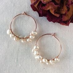 Freshwater Pearl Hoop Earrings Rose Gold-Filled | Etsy Pearl Jewelry Design, Jeweled Earrings, Coin Pearls, Nail Jewelry, Pearl Hoop Earrings, Silver Chain Bracelet, Wire Earrings, Rose Earrings, Rose Gold Earrings