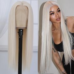 Black Straight Lace Front Wigs, Lace Front Wigs From Amazon, Platinum Blonde Hair Wig, 613 Straight Wig, Platnum Blonde, Blonde Weave Hairstyles, Blonde Wig Straight, Platinum Blonde Lace Front Wig, Blond Wigs