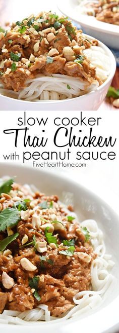 this slow cooker thai chicken with peanut sauce is the perfect meal to make for dinner