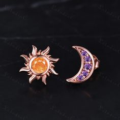 5mm round cut Sunstone Amethyst Sun Crescent Moon Stud Earrings Unique Celestial Earrings Best Engagement Wedding Bridal Birthday Gift for Women Jewelry This ring can also be made in genuine solid 10k, 14k, 18k gold or Platinum, and all the rings in my shop can be customized too! If you want to know more details about the ring, just contact with me anytime! If you want to customize the ring, just contact with me anytime! If you want to make a custom jewelry, just contact with me anytime! PROCESS TIME AND SHIPPING It usually takes about 3-4 weeks to finish the ring and 4-6 days to deliver to you if you are in US. (Free Shipping within US!) We will offer you the tracking number once your ring is shipped. WARRANTY 30 days money back guarantee! If you have any questions, please feel free to co Celestial Jewelry With Prong Setting As Gift, Celestial Round Jewelry With Prong Setting, Celestial Amethyst Gold Jewelry, Citrine Round Jewelry With Matching Earrings, Gold Amethyst Round Earrings, Rose Gold Birthstone Round Earrings, Rose Gold Round Birthstone Earrings, Rose Gold Birthstone Earrings, Round Rose Gold Citrine Jewelry