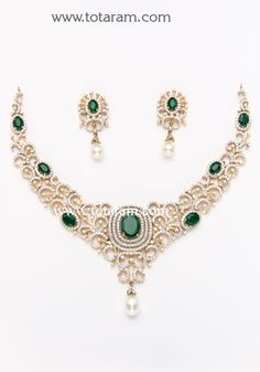 18 Karat Gold Diamond Necklace & Earrings Set with Onyx & Pearls. 
    - 235-DS486 - in 70.500 Grams for USD $11835.95. 
Made in India by Totaram Jewelers Online this product is in Gold - 18 Karat Gold  & is an excellent gift for Adult - Women. Ships fully insured with secured guaranteed delivery for free with your order over $250 from New Jersey USA & comes with 30 days exchange policy. 12 Grams Gold Necklace, 22 Karat Gold Jewelry, Indian Gold Jewellery Design, Gold Kada, Indian Diamond Jewellery, Indian Gold Jewelry, Pendants Gold, Diamond Wedding Jewelry, Gold Jewellry