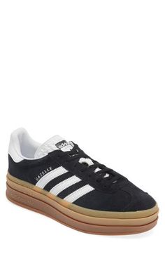 A triple-stacked platform elevates a time-tested sneaker, while serrated side stripes keep it close to its roots. Lace-up style Removable insole Leather upper/synthetic and textile lining/synthetic sole Imported Adidas Gazelle Platform, Gazelle Platform, Platform Aesthetic, Platforms Aesthetic, Adidas Platform, Fall Shoe Trends, Adidas Gazelle Bold, Fall Shoe, Gazelle Bold