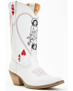 Leather upper with textile lining Pull-on style with pull tabs White Rhinestone Boots Outfit, Hoedown Outfit, White Cowgirl Boots, Womens Cowgirl Boots, Festival Shoes, Cowgirl Aesthetic, Zach Bryan, Western Boot, Queen Of Hearts