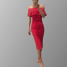 Chiara Boni Red-Pink Off Shoulder Midi Dress Xs New Without Tags Pink Off-shoulder Midi Dress For Night Out, Pink Off-shoulder Midi Cocktail Dress, Pink Off-shoulder Midi Dress For Formal Occasions, Pink Off-shoulder Midi Dress For Formal Events, Feminine Red Summer Midi Dress, Feminine Red Midi Dress For Summer, Pink Fitted Midi Dress For Brunch, Pink Knee-length Midi Dress For Cocktail, Pink Knee-length Cocktail Midi Dress