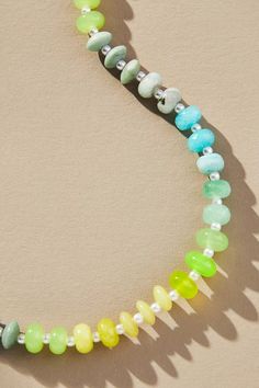 Rainbow Stone Necklace | Anthropologie Green Gemstone Beads Necklace, Multicolor Hand-strung Beaded Necklaces For Summer, Multicolor Beaded Necklaces For Summer, Multicolor Summer Jewelry With Faceted Beads, Trendy Multicolor Jewelry With Natural Stones, Green Beaded Glass Necklaces, Multicolor Gemstone Beads Jade Jewelry, Green Faceted Beads Necklace For Summer, Summer Green Necklaces With Faceted Beads