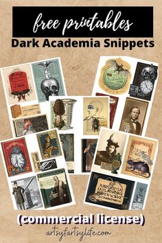 a bunch of cards with the words free printable dark academy snippets