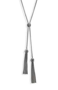 Sterling silver. Pavé diamonds, 0.03 total carat weight. Tension clasp, adjustable length. Necklace, 34" longest length. Imported. Style Name:David Yurman Renaissance Tassel Necklace With Diamonds In Silver. Style Number: 1171525. Luxury Sterling Silver Lariat Necklace, Luxury Sterling Silver Lariat Jewelry, Formal White Gold Lariat Jewelry, Luxury Adjustable Long Lariat Necklace, Silver Diamond Lariat Necklace With Adjustable Chain, Adjustable Diamond Lariat Jewelry, Formal Silver Diamond Lariat Necklace, Adjustable Lariat Diamond Jewelry, Luxury Lariat Necklace With Adjustable Chain For Evening