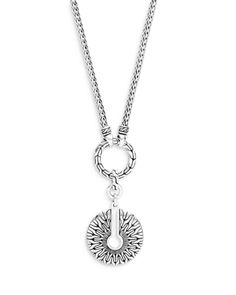 John Hardy Sterling Silver Classic Chain Disc Amulet Pendant Necklace, 18 Timeless Jewelry With Adjustable Snake Chain, Metal Medallion Jewelry With Chain, Metal Medallion Chain Jewelry, Sterling Silver Necklace With Detachable Pendant, Timeless Pendant Chain Jewelry, Detachable Round Pendant Chain Necklace, Classic Medallion Necklace With Lobster Clasp, Amulet Style Necklace With Detachable Round Pendant, Timeless Jewelry With Box Chain Pendant