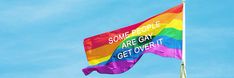 a rainbow colored flag with some people are gay get over it written on the side