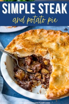 a close up of a pie on a plate with the words how to make slow cooked steak pie