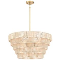 a chandelier made out of wicker and gold colored metal rods on an isolated white background