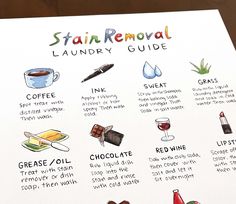 the stain removal laundry guide is displayed on a table