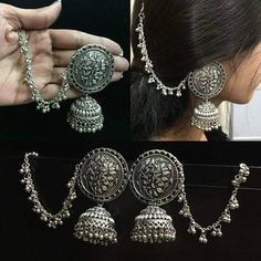 Oxidised Jewelry, Oxidized Jewellery, Oxidized Silver Earrings, Oxidised Silver Jewelry, Silver Jewelry Accessories, Indian Jewelry Earrings, Antique Jewellery Designs, Antique Silver Jewelry, Silver Jewellery Indian