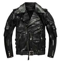 If you’re in search of a motorcycle jacket that is durable and contemporary in style, consider this option. Made from high-quality cow leather, it features a lapel collar and a secure zipper closure for a sophisticated touch. The solid pattern and slim fit add to its modern appeal, making it an ideal choice for modern men. Urban Leather Biker Jacket With Pockets, Outdoor Biker Leather Jacket For Fall, Moto Leather Jacket With Pockets For Outdoor, Moto Biker Jacket With Pockets For Outdoor, Leather Biker Jacket With Pockets For Motorcycling, Leather Biker Jacket With Pockets, Winter Leather Jacket For Biker Events, Winter Leather Motorcycle Jacket With Pockets, Leather Motorcycle Jacket With Pockets