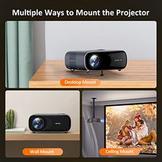 multiple ways to mount the projector on a table with pictures and text below it