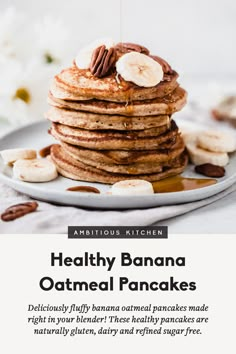 healthy banana oatmeal pancakes on a plate