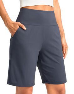 PRICES MAY VARY. SOFT & STRETCH FABRIC: Buttery soft, 4-way stretch fabric enhances the stretchability of the shorts to provide greater comfort and movement for all-day wear. Suitable for all body shapes. KNEE LENGTH: 9" inseam shorts features knee length for plenty of coverage, perfect length can prevents thighs from rubbing, won't ride up while moving. LOOSE FIT & TUMMY CONTROL: Straight leg openings and a relaxed fit keep you comfy. 4" wide waistband with high elastic offers full coverage and Comfortable Stretch Athletic Shorts With Pockets, Comfortable Stretch Gray Shorts, Versatile Elastane Bottoms With Built-in Shorts, Versatile Bottoms With Built-in Elastane Shorts, Versatile Elastane Shorts, Moisture-wicking Knee-length Shorts, Stretch Elastane Shorts With Pockets, Gray 4-way Stretch Short Bottoms, Gray 4-way Stretch Shorts