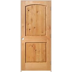 a wooden door with two panels on the front and side paneled in light wood