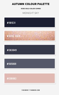 the autumn color palette for midnight sky is shown in shades of pink, blue and gold