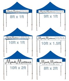 four blue tents with white numbers on the side and one for each tent is shown