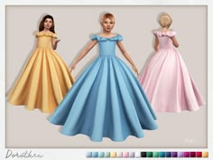 three different colored dresses are shown in the same color and size, one is for girls