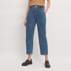 The shape of things to come. Made of regenerative cotton denim with just a touch of stretch, the Utility Barrel Jean is complete with a waist-nipping high rise, a cool curved leg, and an easy cropped length. Plus, it has utilitarian details, like accent stitching and patch pockets for a craftsman-inspired look. Cropped Denim Workwear Bottoms, Modern Cropped Bottoms With Relaxed Fit, High Waist Cotton Cropped Jeans For Work, High Waist Cotton Cropped Jeans, High Waist Cropped Jeans For Work, Straight Leg Cropped Jeans With Patch Pockets For Work, High-waist Relaxed Fit Cargo Jeans For Workwear, Straight Leg Cropped Cotton Jeans For Work, Versatile High Rise Cropped Cotton Jeans