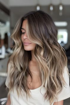 Ombre Hair On Dark Hair, Long Hair Ombre Brown, Hair Brunette With Blonde Highlights, Brown Hair With Highlights At The Ends, Long Blonde Brown Hair, Brown Hair Root Smudge, Sun Kissed Babylights, Grown Out Hair Color, Foliage On Dark Hair