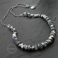 Necklace is made of oxidized silver 925 and labradorite The details diameter is up to 0.31 (8 mm) Labradorite approx 0,23 (6mm) Circuit optional : 16- 23 inches + extra 1.57 (40.6cm - 50,8cm + extra 4cm adjustment) Theres also an option to buy a bracelet and earrings to the set (visible in the Oxidized Silver Bracelet, Delicate Silver Necklace, Chrysoprase Necklace, Oxidized Silver Necklace, Silver Necklace Set, Labradorite Necklace, Unisex Necklace, Necklace Ideas, Labradorite Necklaces