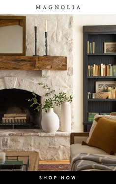 a living room filled with furniture and a fire place