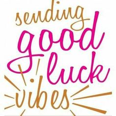 the words sending good luck vibes are written in pink and orange on a white background