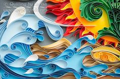 paper cut art depicting the sun and ocean waves