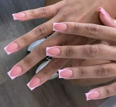 French Tip Set, Nails Pink French Tip, Nails Pink French, Pink French Tip, 2023 Pink, Girly Acrylic