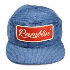 Corduroy Ramblin' Hat Smokey Blue Snapback - Stuntin HQ Vintage Corduroy Snapback Hat With Curved Brim, Retro Corduroy 5-panel Hat, Vintage Corduroy Flat Brim Baseball Cap, Retro Hats, Vintage Trucker Hats, Blue Corduroy, Hat Patches, Hat Ideas, Concert Fits