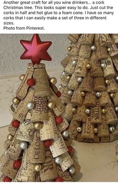 two christmas trees made out of wine corks