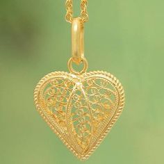 Gold plated filigree pendant necklace, 'Lace Sweetheart' - Gold Plated #Filigree #HeartNecklace #lovejewelry #valentinesday #valentinesgifts #hearts #heartjewelry Picture Pendant Necklace, Filigree Pendant Necklace, Filigree Heart, Love To Love, Picture Pendant, Gold Pendants, Filigree Pendant, Fashion Skirts, Filigree Earrings