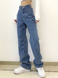 ⚡️Free Shipping 2022 Tie Back Boyfriend Jeans Blue S under $44.00 in Jeans Online. Style: Casual, Street. Color: Blue. Main Material: Polyester, Spandex. Fit Type: Boyfriend fit. Design: Functional Pockets, Zip & Button Fastening, High Rise Waistline, Adjustable Tie Strap At Back. ✓2022 SPRING DROPS. Check reviews and order Tie Back Boyfriend Jeans today. Denim Wide Leg Pants, Jeans Online Store, Denim Wide Leg, Autumn Fashion Casual, Jeans Online, Casual Summer Outfit, Exclusive Fashion, Korean Outfits, Boyfriend Fit