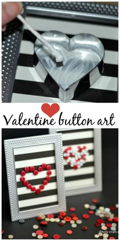 valentine's day craft idea for kids to make with buttons and paper hearts on the table